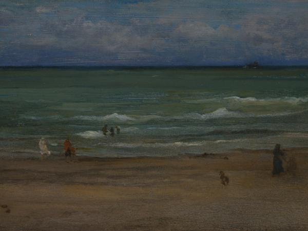 Landscape view of the sea on a dark and overcast day.