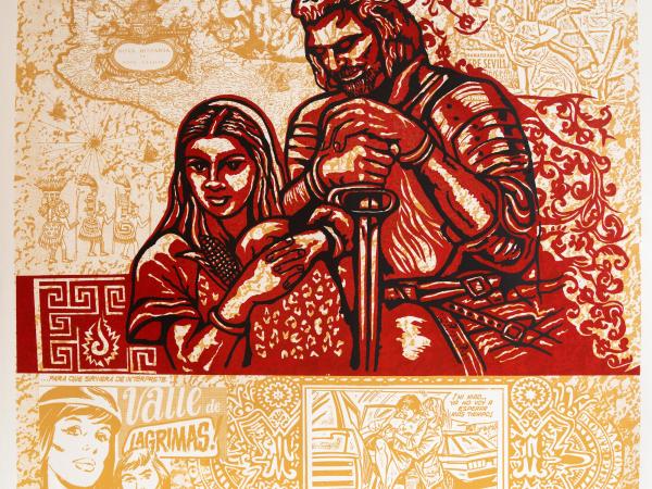 Screen print of a scene featuring Malinche