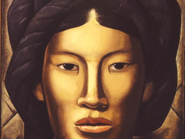 Close-up painting of Malinche from the neck up