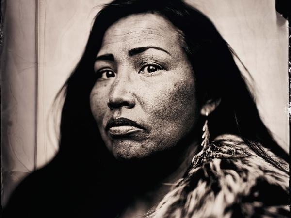 Black and white profile photograph of a Native American woman