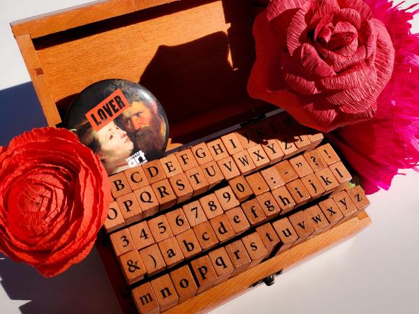 a box of letter stamps