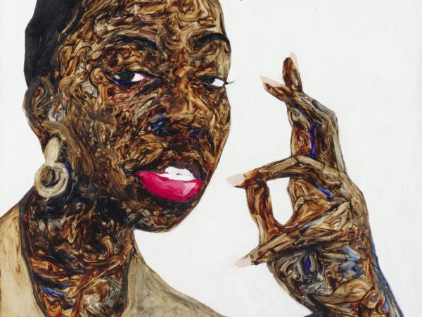 Profile of a Black woman holding her hand up