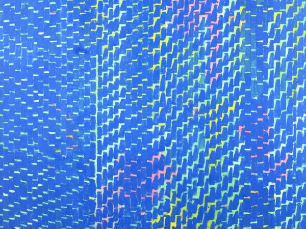 Light blue abstract painting with textured repeating lines