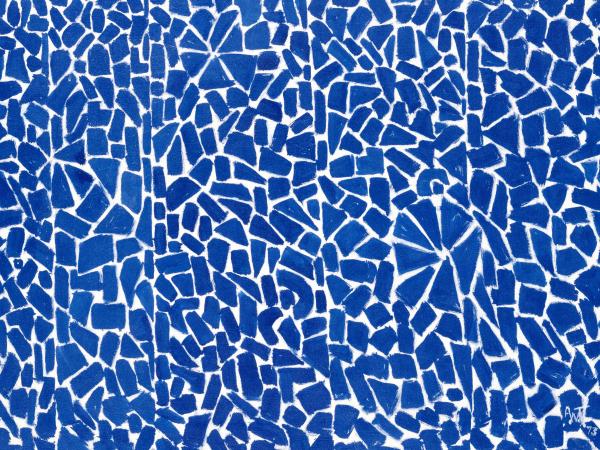 Abstract painting of a blue tiled pattern