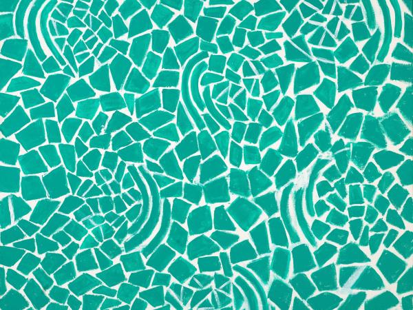Abstract painting of swirling green tiles