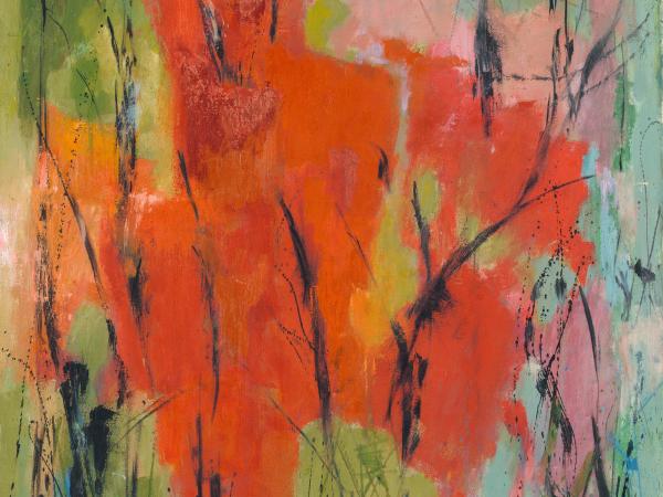 Abstract red and green colorblock painting 