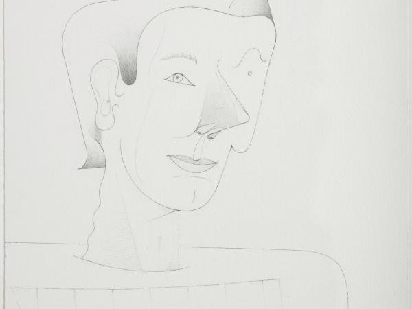 Light graphite pencil drawing of a disfigured face