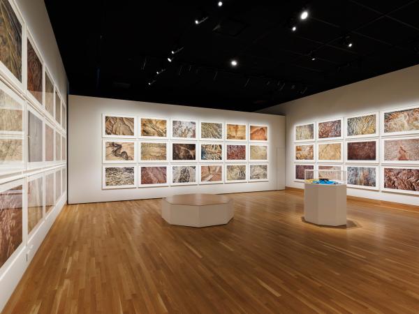 part of Fazal Sheikh exhibition with rows of photos on three walls