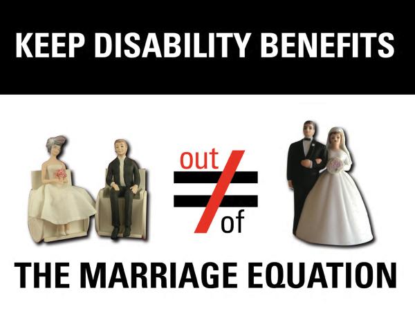 keep disability benefits out of the marriage equation with a bride and groom sitting and a bride and groom standing