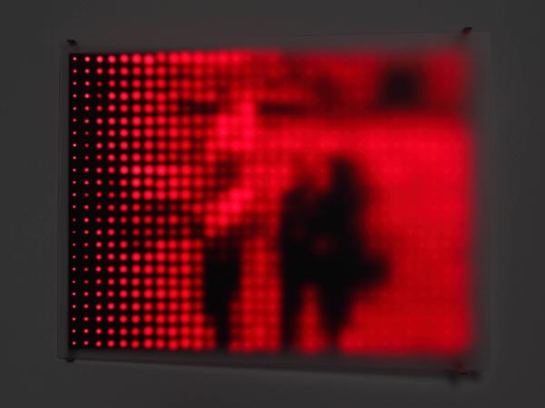 Abstract red and black out-of-focus image of a large cathedral