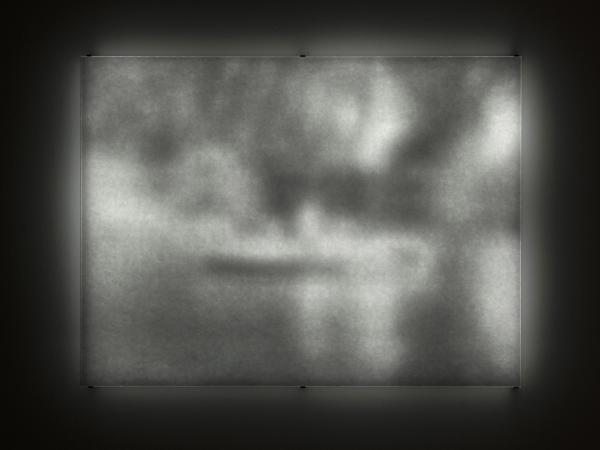 Black, white, and grey hazed-out artwork