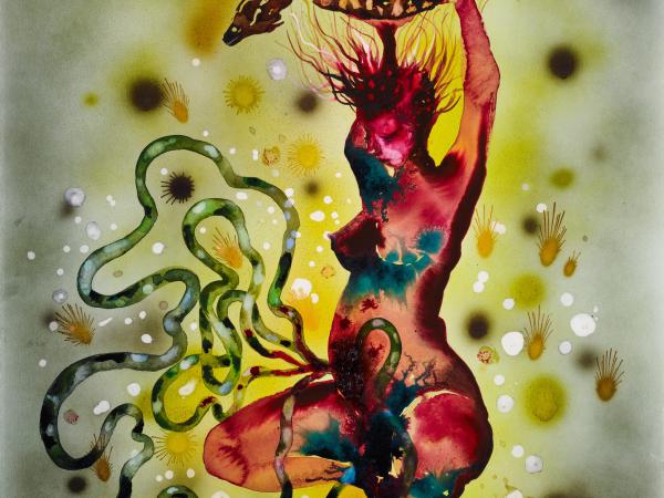 Female figure resembling the shape of an octopus with tentacles