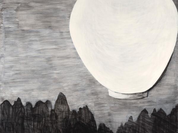 Drawing of a korean moon jar and a lake