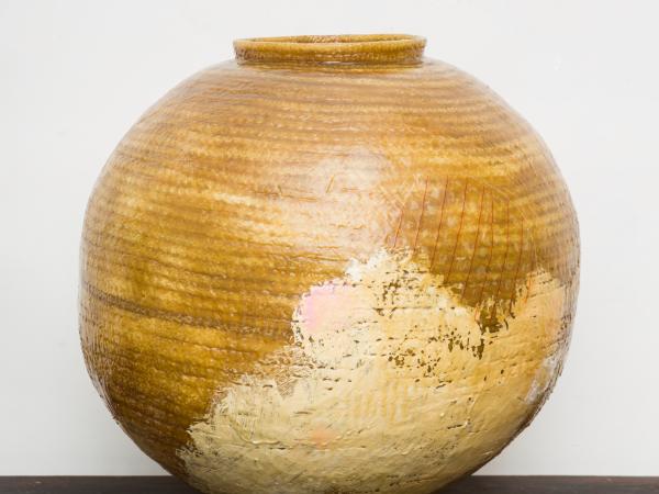 Yellow resin and fiberglass Korean moon jar