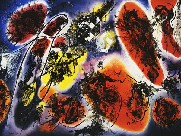 Abstract cacophony of color painting resembling outer space