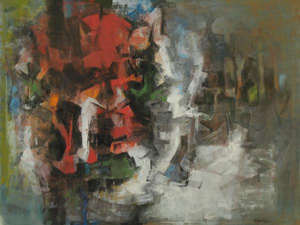 Abstract painting representing the dark aftermath of a forest fire