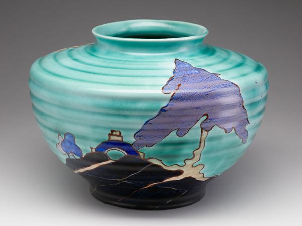 Ceramic turquoise and teal vase