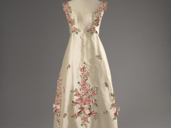 Pale floral-patterned debutante formal gown