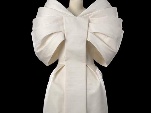 Silk gauze white ribbon-shaped dress