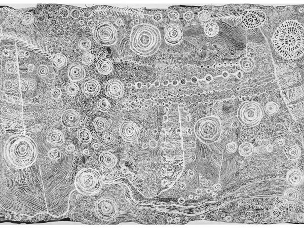 Black and white swirling lined patterns