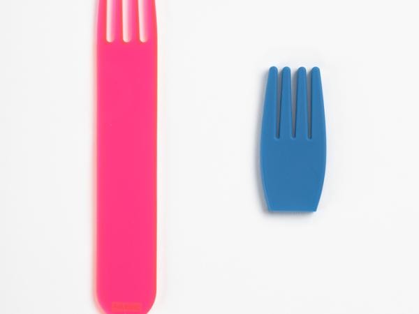 Neon pink long fork and blue short fork