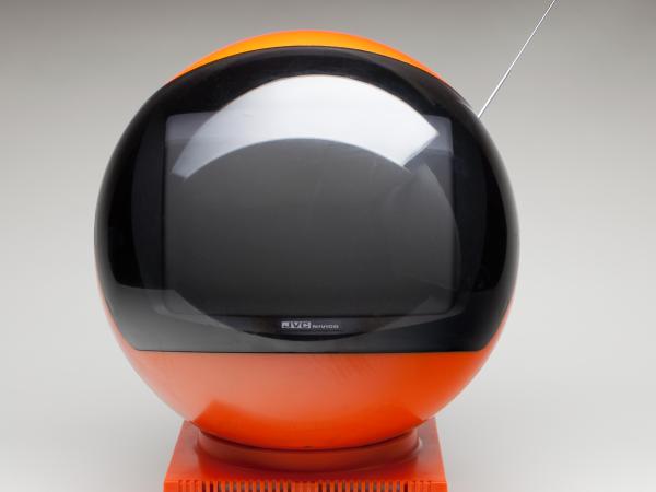 Futuristic TV screen in the shape of an astronaut's helmet