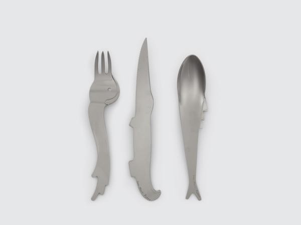 Set of three stainless steel silverwave pieces, each with unique squirrly curves and ridges