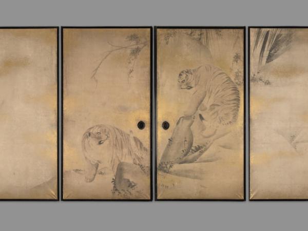 Tigers in Landscape and Birds by MORI Tetsuzan 森徹山 (Tessan)