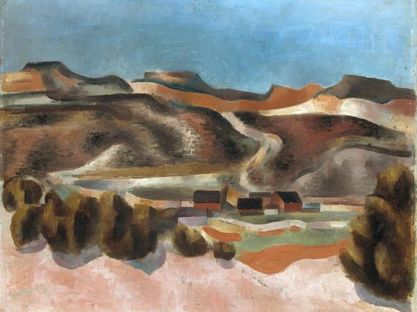 Abstract painting of a mountain range landscape in New Mexico