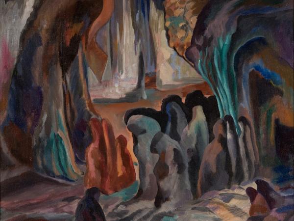 Abstract painting of a dark, cavernous cave in New Mexico