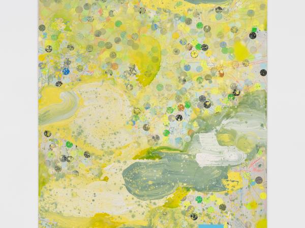 Abstract yellow and green dot painting