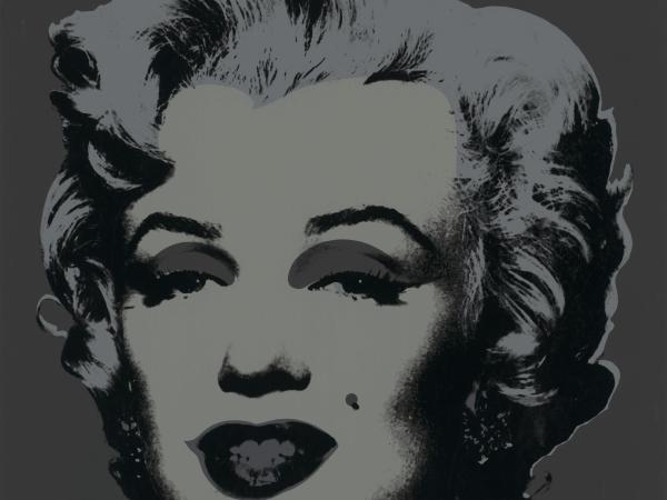 Black and white Andy Warhol screenprint of Marilyn Monroe's face