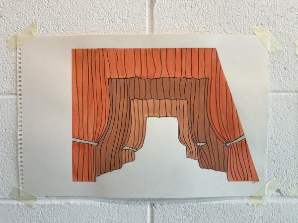 Concept art of a red curtain for the Your Song installation
