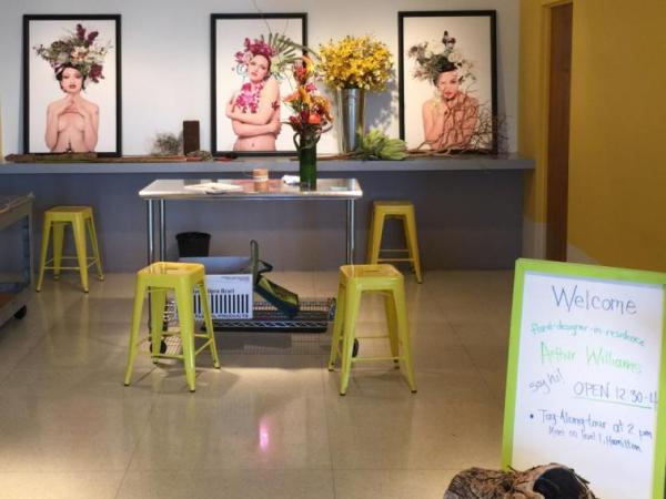 A pop-up floral studio by Arthur Williams in the Denver Art Museum