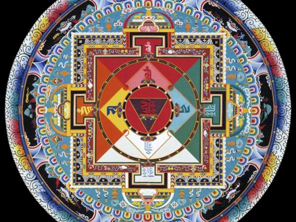 Multi-colored Hayagriva sand mandala