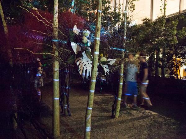 Installation and performance by Arthur Williams during Untitled Final Friday in outdoor area of the Denver Art Museum.
