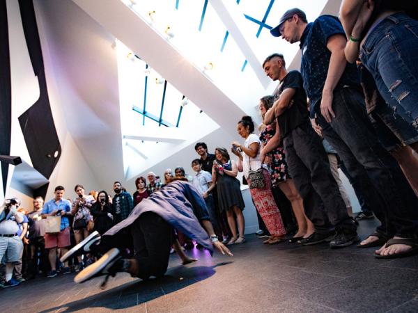 dancer performing in atrium at Untitled Final Friday