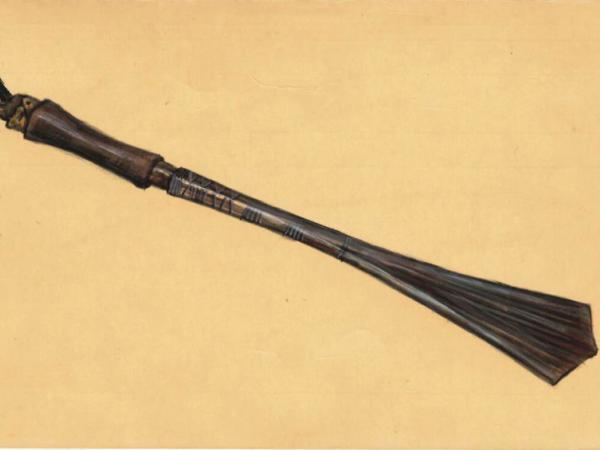 back of African object catalog card depicting a knife