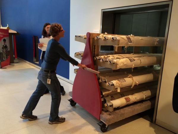 Textile cart that was handmade by Amy Barrett for an efficient move back up