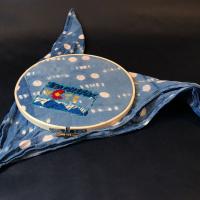 An example of a finished embroidered bandanna