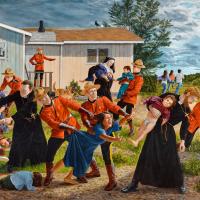 'The Scream' by Kent Monkman which features Indigenous children being taken from their family members by priests, nuns, and mounted police.