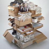 boxes of trash sorted and organized