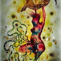 Female figure resembling the shape of an octopus with tentacles