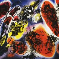Abstract cacophony of color painting resembling outer space