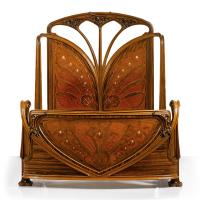 Orchid-designed wooden bed wth headboard
