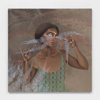 Figure with eyes on her hands with swirls of patterns emitting around them
