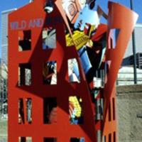 Large oversized waste basket-like sculpture