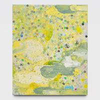 Abstract yellow and green dot painting