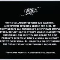 statement about Office&#039;s collaboration with 826 Valencia in white type on black paper