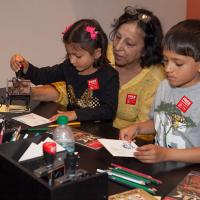 Family artmaking at the Denver Art Museum on Free First Saturday.